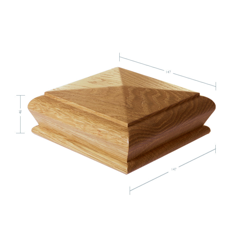 Oak Pyramid Newel Cap 147mm x 147mm x 52mm - Fits 117mm Newel